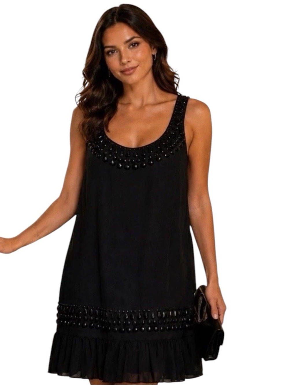 Twenty One Womens Black Sleeveless‎ Beaded Mini Dress Small Ruffle Whimsigoth
